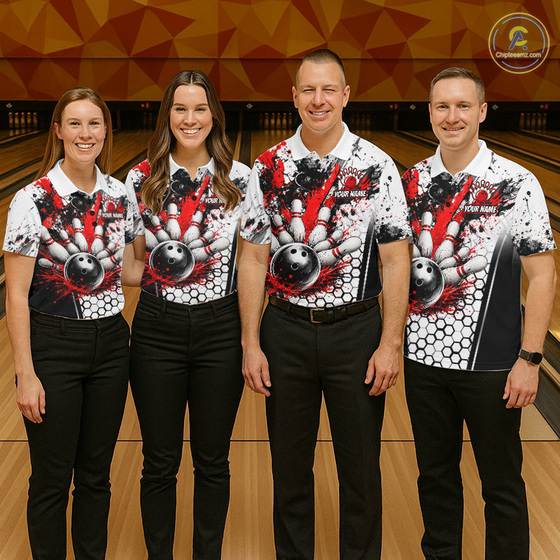 Custom Black And Red Splatter Mens Bowling Shirt Splash Bowling Tournament Team Jersey NYN4010