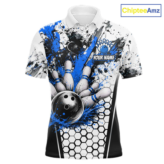 Custom Black And Blue Splatter Mens Bowling Shirt Splash Bowling Tournament Team Jersey NYN4011