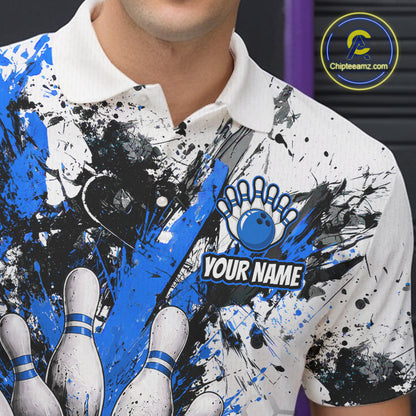 Custom Black And Blue Splatter Mens Bowling Shirt Splash Bowling Tournament Team Jersey NYN4011