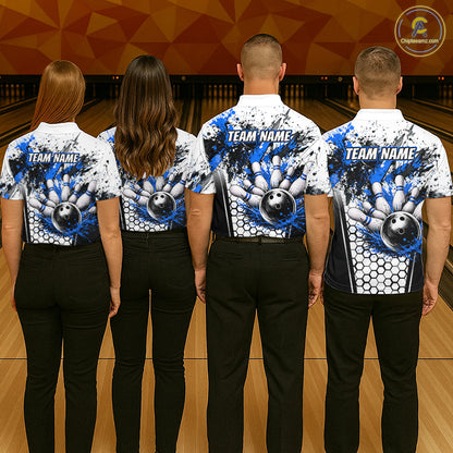 Custom Black And Blue Splatter Mens Bowling Shirt Splash Bowling Tournament Team Jersey NYN4011