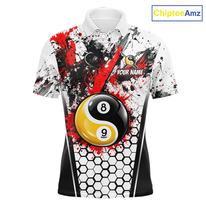 Custom Splatter Yin-Yang 8 Ball & 9 Ball Pool Jersey For Men Red Splash Billiard Team Jerseys NYN4013