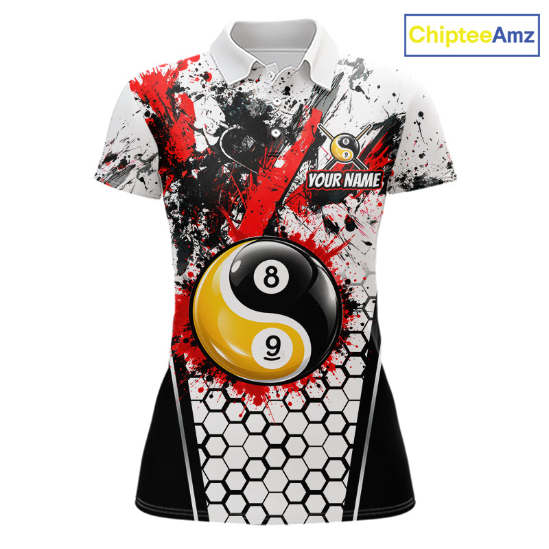 Custom Splatter Yin-Yang 8 Ball & 9 Ball Pool Jersey For Women Red Splash Billiard Team Jerseys NYN4013