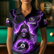 Load image into Gallery viewer, Fire Flame Grim Reaper Holding 8 Ball Pool Women  Polo &amp; 1/4-Zip Shirt Personalized Billiard Gifts NYN2434