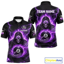 Load image into Gallery viewer, Fire Flame Grim Reaper Holding 8 Ball Pool Men Polo &amp; 1/4-Zip Shirt Personalized Billiard Gifts NYN2434