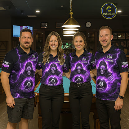 Fire Flame Grim Reaper Holding 8 Ball Pool Women  Polo & 1/4-Zip Shirt Personalized Billiard Gifts NYN2434