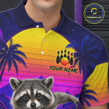 Load image into Gallery viewer, Man wearing funny raccoon bowling shirt custom summer bowling apparel