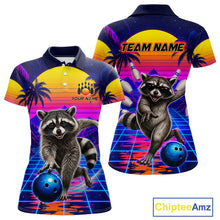 Load image into Gallery viewer, Funny raccoon bowling polo shirt for women custom bowling team jersey mockup