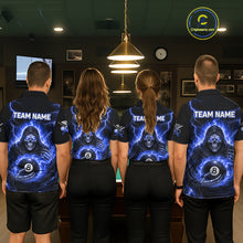 Load image into Gallery viewer, Blue Flames Grim Reaper Holding 8 Ball Pool Men Polo &amp; 1/4-Zip Shirt Personalized Billiard Gifts NYN2661