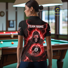 Load image into Gallery viewer, Red Flames Grim Reaper Holding 8 Ball Pool Women Polo &amp; 1/4-Zip Shirt Personalized Billiard Gifts NYN2662
