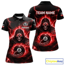 Load image into Gallery viewer, Red Flames Grim Reaper Holding 8 Ball Pool Women Polo &amp; 1/4-Zip Shirt Personalized Billiard Gifts NYN2662