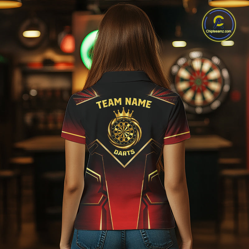 Black, Red And Gold Crown Dartboard Women Darts Polo & 1/4-Zip Shirts Custom Darts Outfits Team Jersey NYN3035