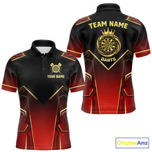 Load image into Gallery viewer, Black, Red And Gold Crown Dartboard Men Darts Polo &amp; 1/4-Zip Shirts Custom Darts Outfits Team Jersey NYN3035