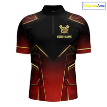 Load image into Gallery viewer, Black, Red And Gold Crown Dartboard Men Darts Polo &amp; 1/4-Zip Shirts Custom Darts Outfits Team Jersey NYN3035