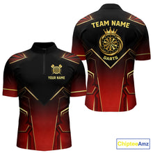 Load image into Gallery viewer, Black, Red And Gold Crown Dartboard Men Darts Polo &amp; 1/4-Zip Shirts Custom Darts Outfits Team Jersey NYN3035
