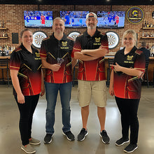 Load image into Gallery viewer, Black, Red And Gold Crown Dartboard Men Darts Polo &amp; 1/4-Zip Shirts Custom Darts Outfits Team Jersey NYN3035