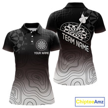 Load image into Gallery viewer, Women's Custom Dart Shirt, Darts Hitting The Bullseye With Black-To-White Gradient NYN0249