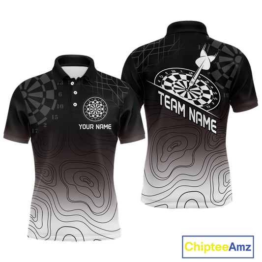 Men's Custom Dart Shirt, Darts Hitting The Bullseye With Black-To-White Gradient NYN0249