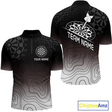 Load image into Gallery viewer, Men's Custom Dart Shirt, Darts Hitting The Bullseye With Black-To-White Gradient NYN0249