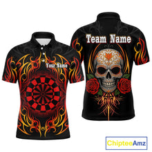 Load image into Gallery viewer, Men's Custom Darts Shirt With Roses Skull Polynesian Pattern And Red Dartboard NYN0254