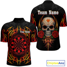 Load image into Gallery viewer, Men's Custom Darts Shirt With Roses Skull Polynesian Pattern And Red Dartboard NYN0254