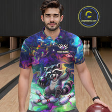 Load image into Gallery viewer, Funny Raccoon Neon Colorful Bowling Polo Quarter-Zip Shirt For Men Custom Bowling Tournament Jersey NYN3747