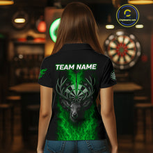 Load image into Gallery viewer, Custom Green Flames Dartboard Deer Funny Dart Women Polo Shirt Dart Team Jerseys NYN1634