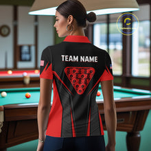 Load image into Gallery viewer, Black And Red Billiard Ball Pool Women Polo &amp; 1/4-Zip Shirt Custom 8 Ball 3D Billiards Jerseys NYN2451