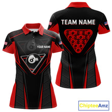 Load image into Gallery viewer, Black And Red Billiard Ball Pool Women Polo &amp; 1/4-Zip Shirt Custom 8 Ball 3D Billiards Jerseys NYN2451