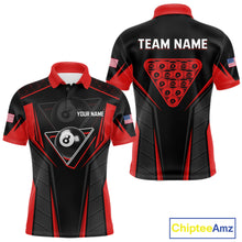 Load image into Gallery viewer, Black And Red Billiard Ball Pool Men Polo &amp; 1/4-Zip Shirt Custom 8 Ball 3D Billiards Jerseys NYN2451