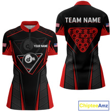 Load image into Gallery viewer, Black And Red Billiard Ball Pool Women Polo &amp; 1/4-Zip Shirt Custom 8 Ball 3D Billiards Jerseys NYN2451