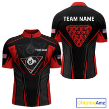 Load image into Gallery viewer, Black And Red Billiard Ball Pool Men Polo &amp; 1/4-Zip Shirt Custom 8 Ball 3D Billiards Jerseys NYN2451