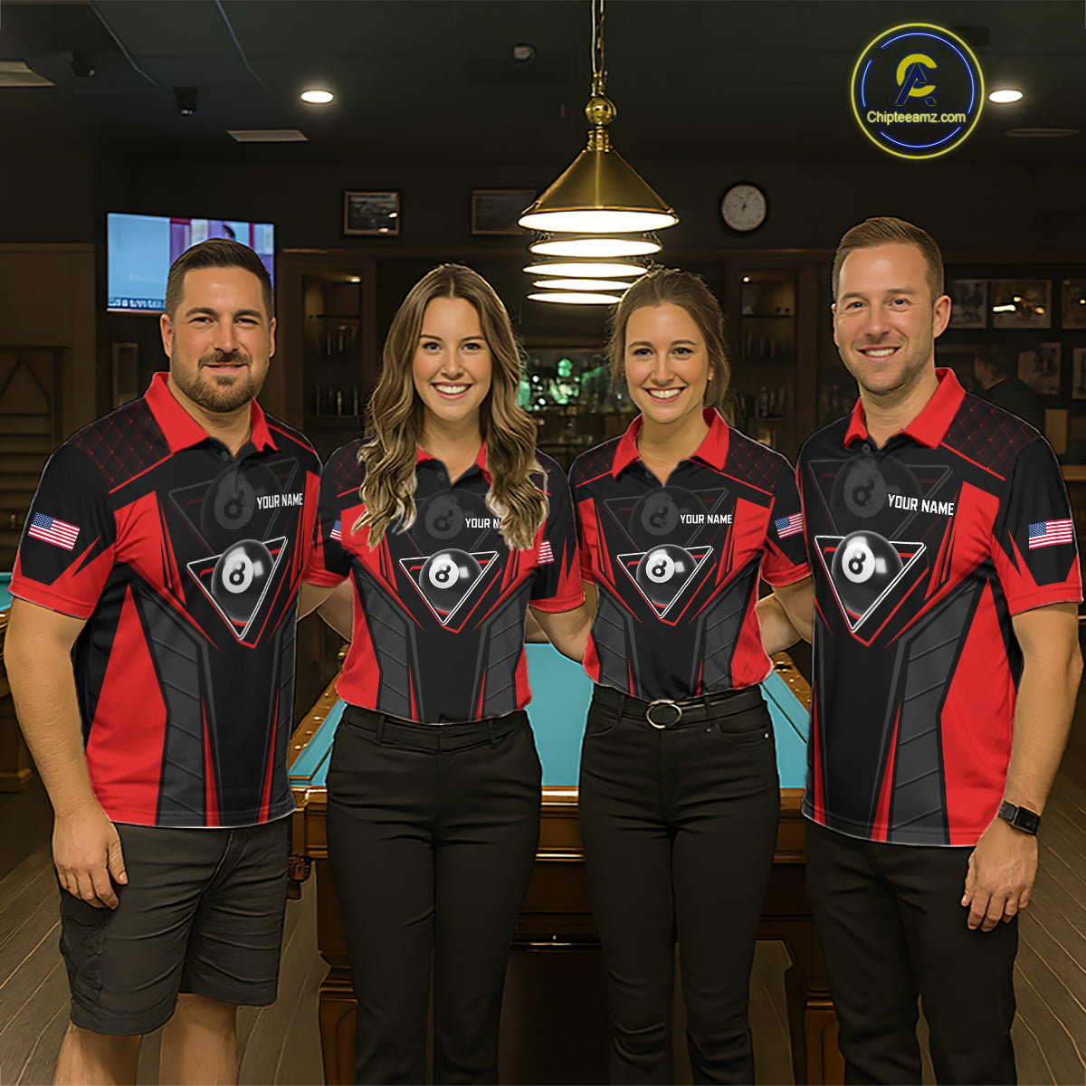 Black And Red Billiard Ball Pool Men Polo & 1/4-Zip Shirt Custom 8 Ball 3D Billiards Jerseys NYN2451