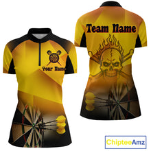 Load image into Gallery viewer, Women's Personalized Dart Shirts With Fire Skull And Yellow Darts Theme NYN0256