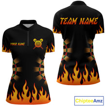 Load image into Gallery viewer, Women's Personalized Darts Shirt With Black Flame Pattern And Fiery Dartboard NYN0265
