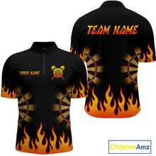 Load image into Gallery viewer, Men's Personalized Darts Shirt With Black Flame Pattern And Fiery Dartboard NYN0265