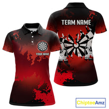 Load image into Gallery viewer, Women's Custom Darts Shirt With Grunge Red Camo Broken Dartboard &amp; Skull Art NYN0269