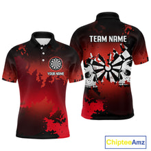 Load image into Gallery viewer, Men's Custom Darts Shirt With Grunge Red Camo Broken Dartboard &amp; Skull Art NYN0269