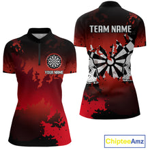 Load image into Gallery viewer, Women's Custom Darts Shirt With Grunge Red Camo Broken Dartboard &amp; Skull Art NYN0269