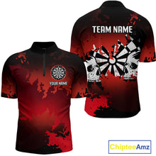 Load image into Gallery viewer, Men's Custom Darts Shirt With Grunge Red Camo Broken Dartboard &amp; Skull Art NYN0269