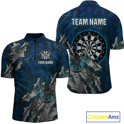 Grunge Dartboard Tear Men's Darts Shirt Quarter-Zip Jersey Custom Name For Players NYN0736