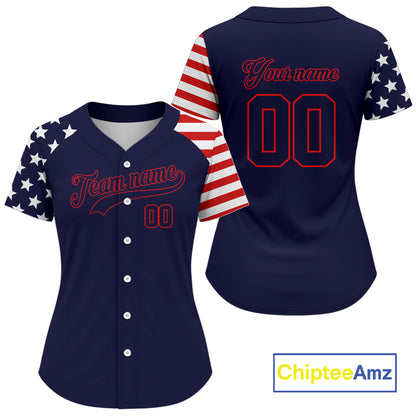 Custom Red And Blue Baseball Shirt For Women Personalized Youth Patriotic Baseball Jersey NYN1381