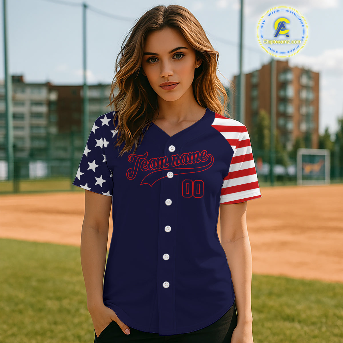 Custom Red And Blue Baseball Shirt For Women Personalized Youth Patriotic Baseball Jersey NYN1381