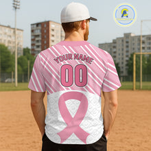 Load image into Gallery viewer, Custom White-Pink Ribbon Baseball Jerseys For Men Breast Cancer Awareness Baseball Shirt NYN1384