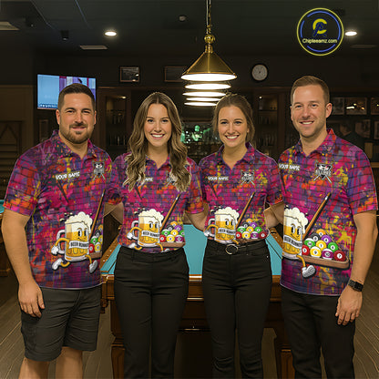 Funny Beer Play Pool 8 Ball Women's Billiard Team Shirt Custom Colorful Splatter Billiard Attire NYN2476