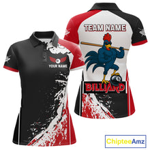 Load image into Gallery viewer, Funny Rooster Play Pool 8 Ball Women's Billiard Shirt Custom Billiard Polo &amp; 1/4 Zip Attire|Red NYN2478