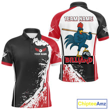 Load image into Gallery viewer, Funny Rooster Play Pool 8 Ball Men's Billiard Shirt Custom Billiard Polo &amp; 1/4 Zip Attire|Red NYN2478