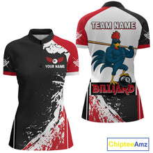 Load image into Gallery viewer, Funny Rooster Play Pool 8 Ball Women's Billiard Shirt Custom Billiard Polo &amp; 1/4 Zip Attire|Red NYN2478