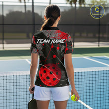 Load image into Gallery viewer, Custom Black Grunge Red Pickleball Ball T-Shirt For Women Splatter Pickleball Jerseys NYN2481