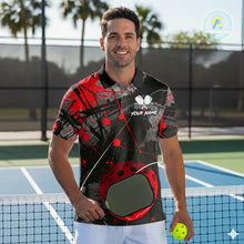 Load image into Gallery viewer, Custom Black Grunge Red Pickleball Ball T-Shirt For Men Splatter Pickleball Jerseys NYN2481