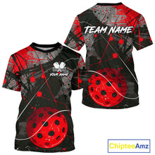 Load image into Gallery viewer, Custom Black Grunge Red Pickleball Ball T-Shirt For Men Splatter Pickleball Jerseys NYN2481